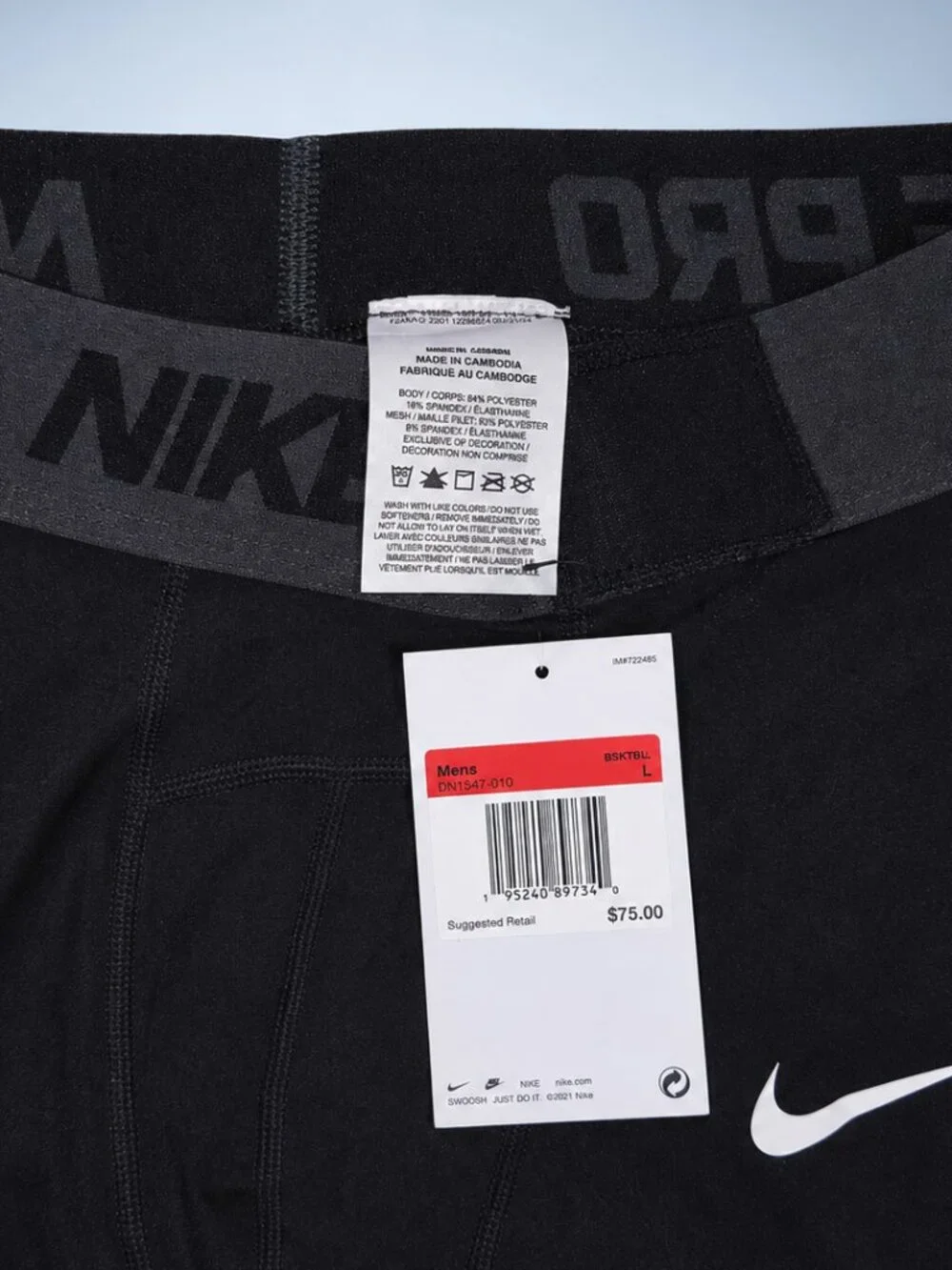 Nike Pro NBA Men’s 3/4 Basketball Compression Tights Black L NWT DN1547-010
